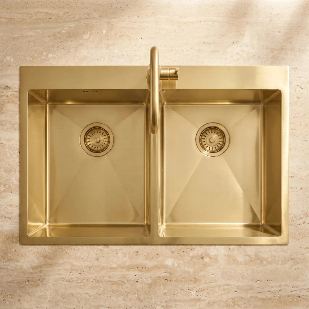 Lavello In Acciaio Joel Brush Gold senza rubinetto da cucina