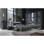 Camera completa VELTIS - Letto 180x200 LED con doghe + armadio + cassettiera + comodini - Frassino nero