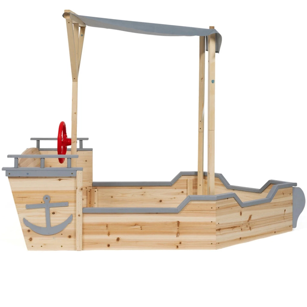 IDMarket - Sabbiera in legno MONDO pirata con panca e tetto grigio