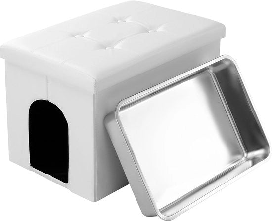 Cassetto per gatti in acciaio inossidabile, nascosto, grande capacità, sicuro per cani, interno impermeabile all'acqua, facile da montare, colore bianco