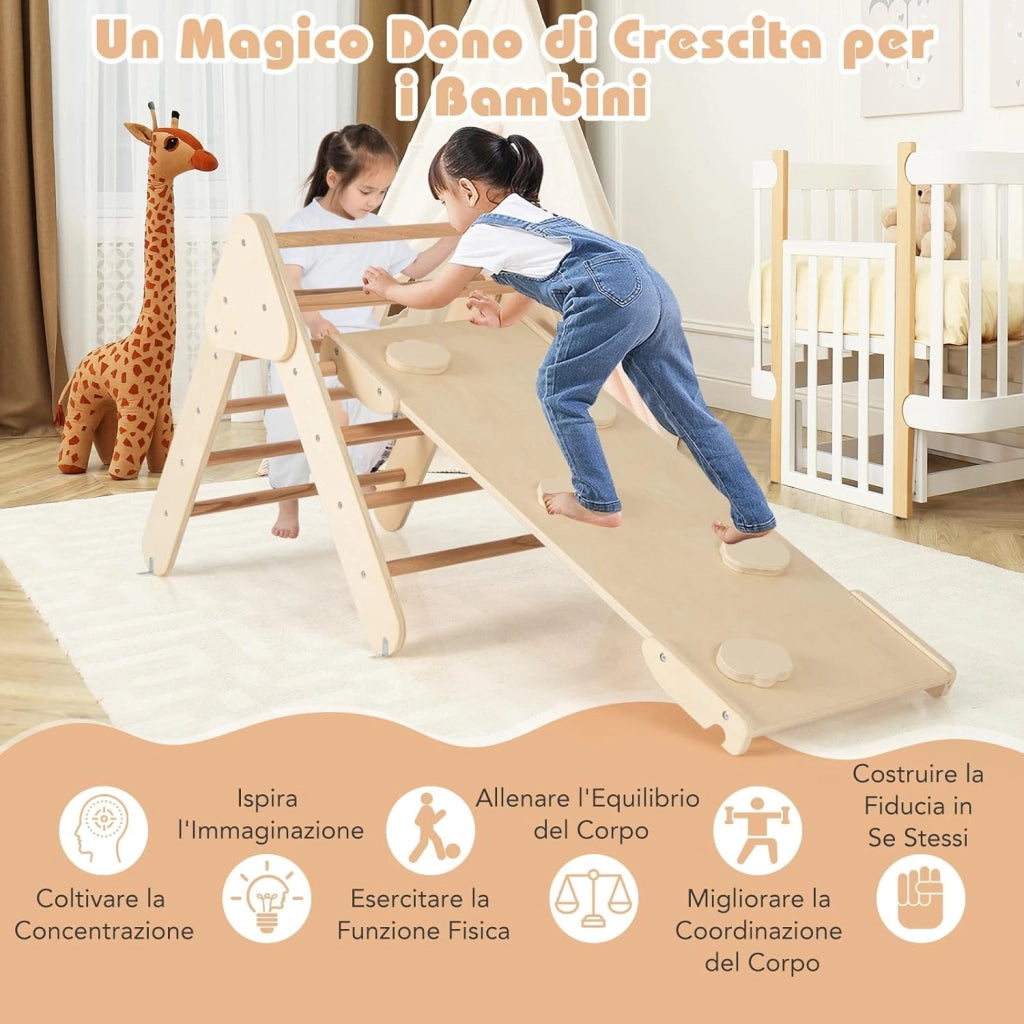 4 in 1 Set da Arrampicata per Bambini, Giocattoli da Arrampicata a Triangolo con Triangolo Arco e Salita, Ideale per Bambini 1 Anni + (Naturale)