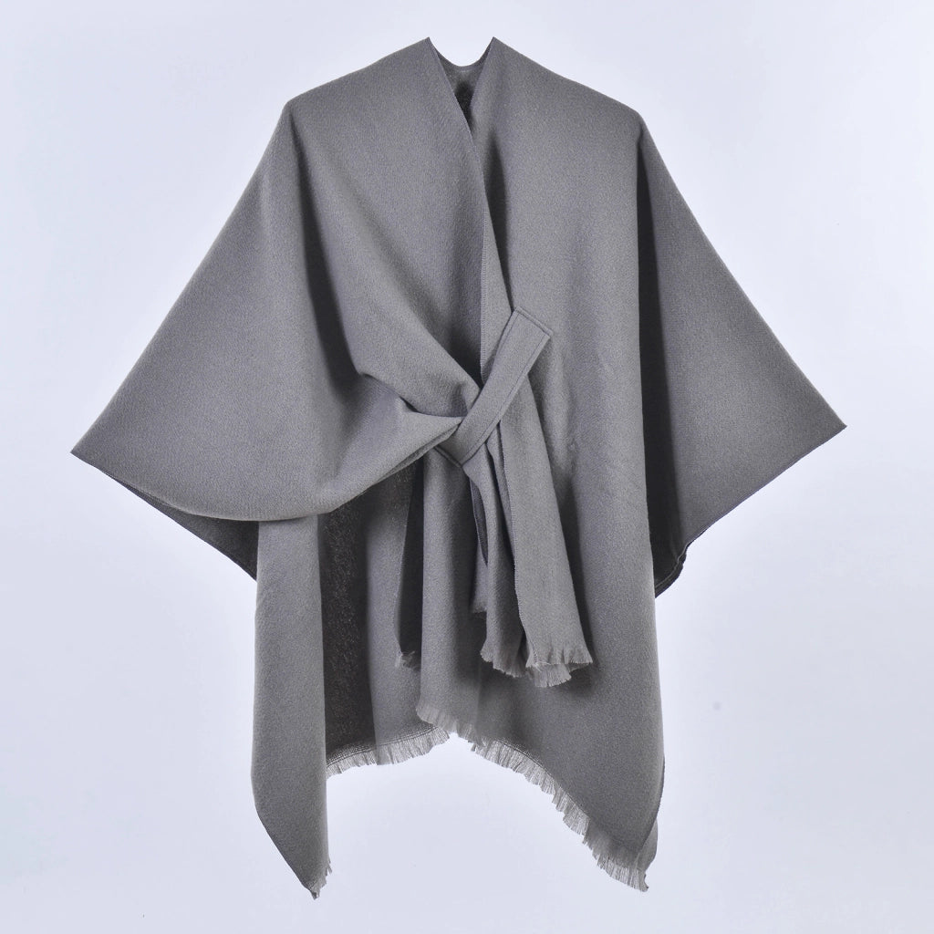 Sciarpa da donna, elegante mantello con cintura diagonale monocromatica