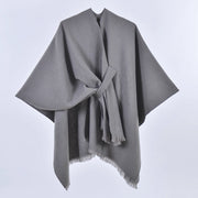 Sciarpa da donna, elegante mantello con cintura diagonale monocromatica