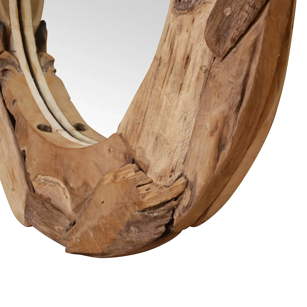 Specchio Decorativo in Legno di Teak 60 cm Rotondo