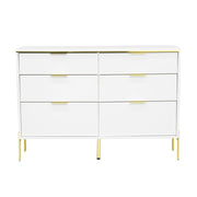 Credenza con 6 Cassetti e Maniglie Dorate; Frontali Lucidi; Stile Moderno; in Pannello Truciolare; Bianco; 120??40??85;5 cm