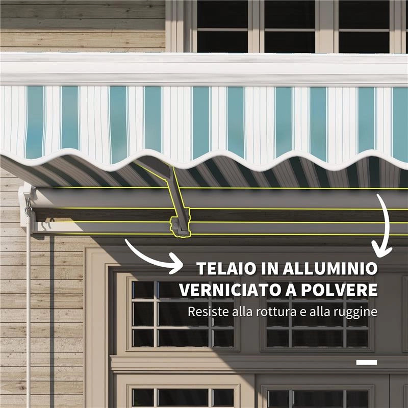TENDA DA SOLE A BRACCI AVVOLGIBILE A MANOVELLA IN METALLO E ALLUMINIO 4X2.5M VERDE E BIANCO