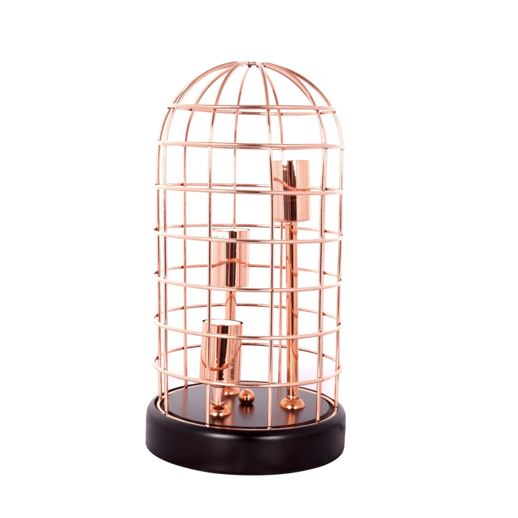 Lampada da tavolo Kepler in rame con design a gabbia