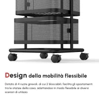 Carrello Portavivande con 4 Cestelli, Piano d'Appoggio e Ruote, in Acciaio e PP, 33x33x77 cm