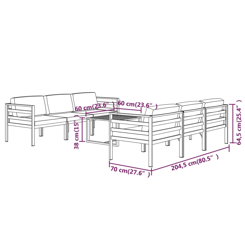 Set Divani da Giardino 7 pz con Cuscini in Alluminio Antracite cod mxl 46422