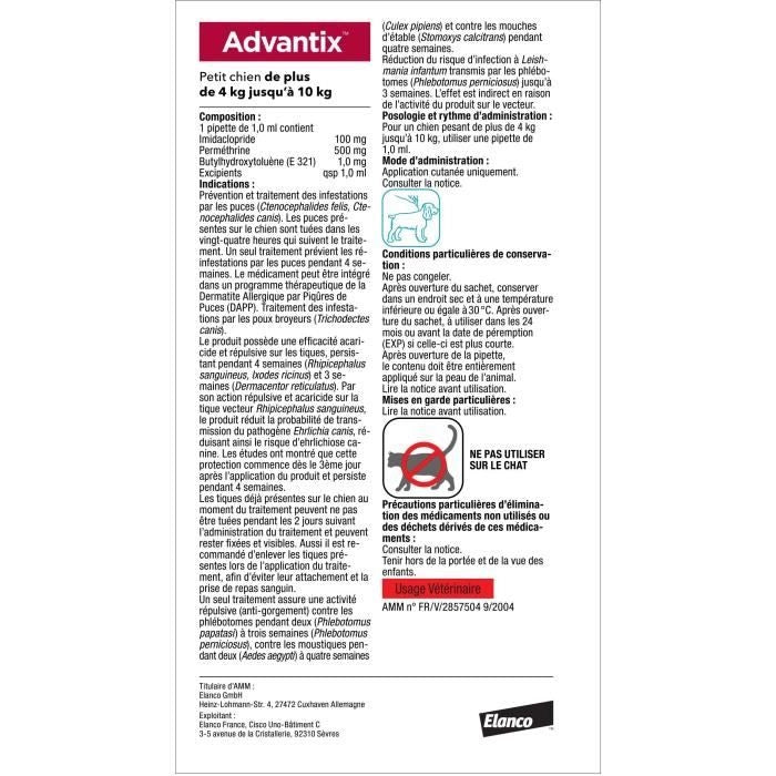 Pipette antiparassitarie ADVANTIX 6 - Per cani di piccola taglia da 4 a 10 kg