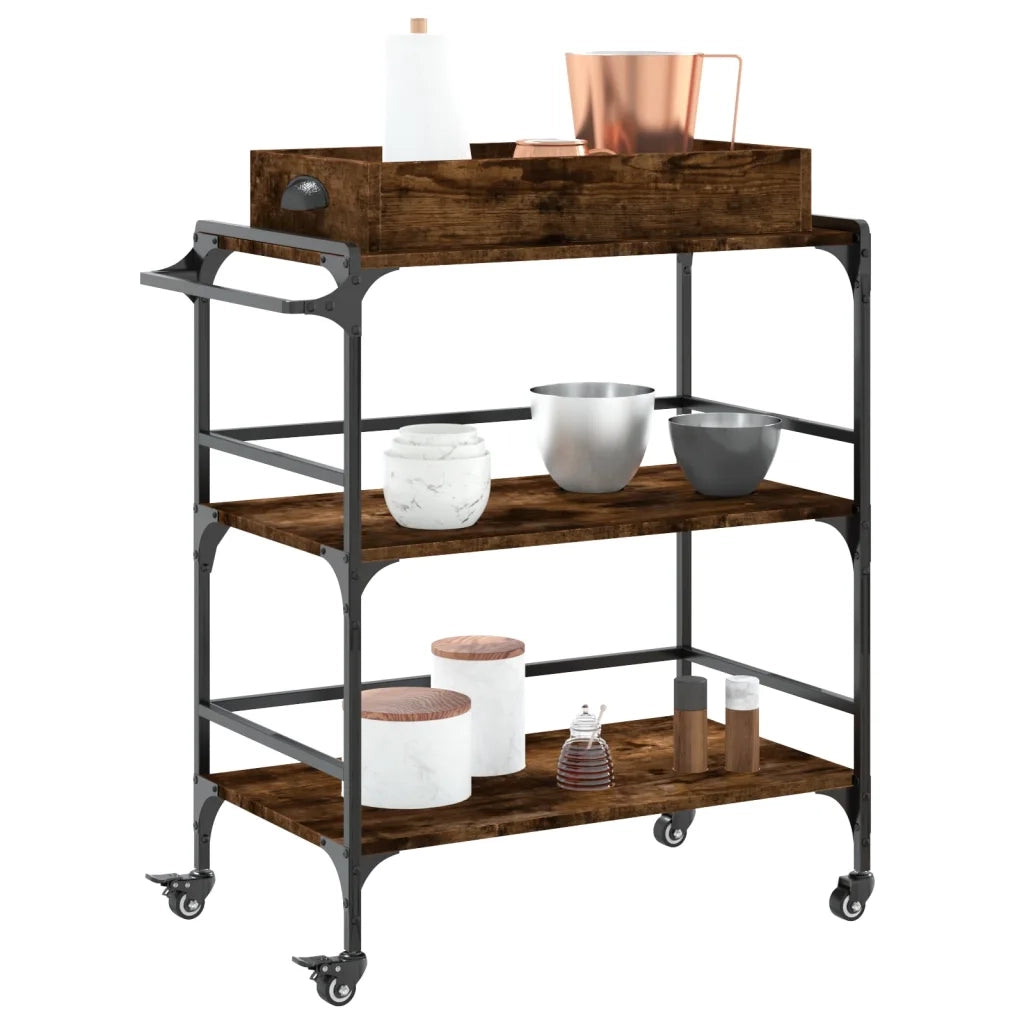 Carrello da Cucina-Scaffale per Cucina Rovere Fumo 81,5x41x92,5cm Legno Multistrato