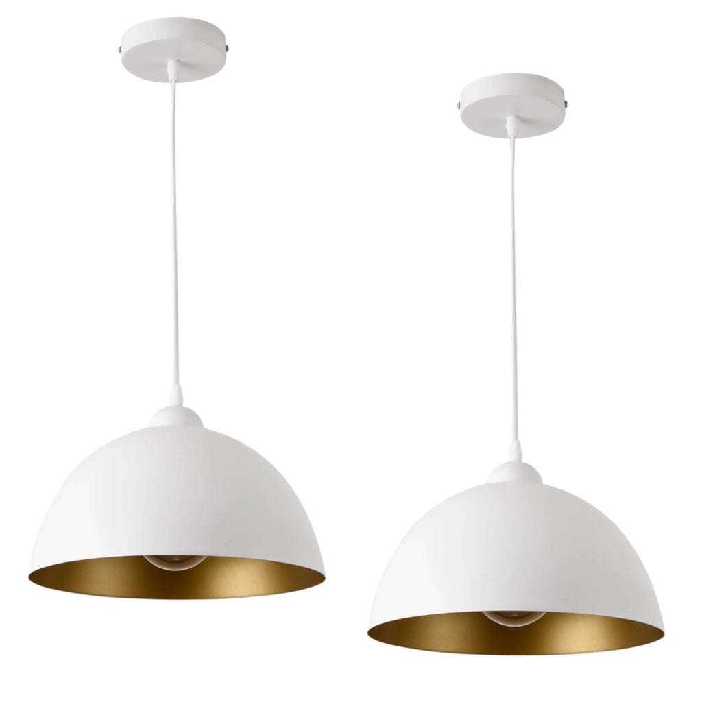 Set di 2 lampade a sospensione per illuminazione interna altezza regolabile metallo diametro 30 cm bianco e oro 03_0005760