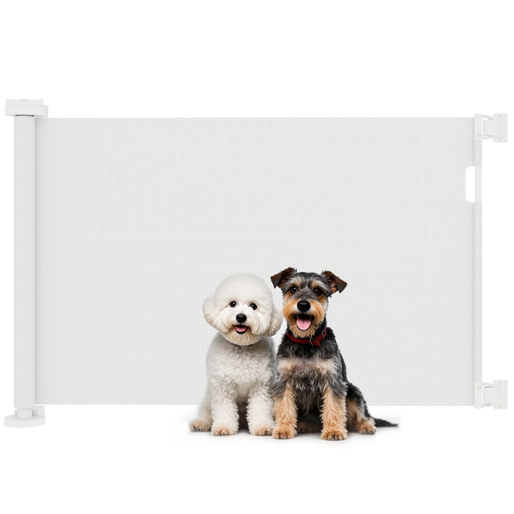 Barriera di sicurezza per cani retrattile con chiusura ¨C zephmum ¨C 142x10x87 cm bianco
