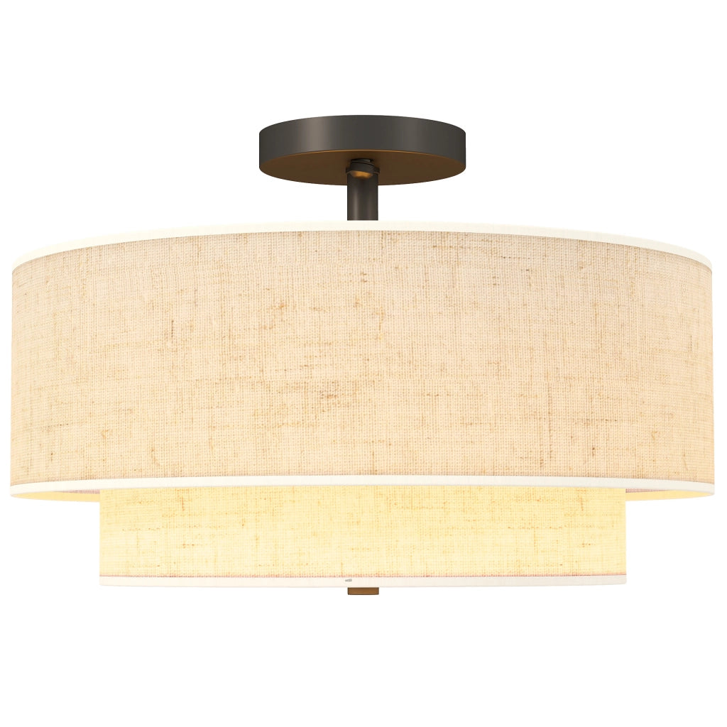 Lampada a sospensione ¨C Xylo ¨C doppio paralume effetto lino crema