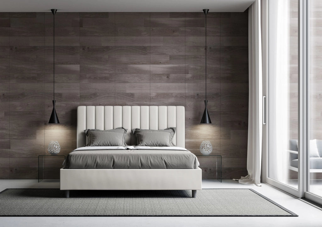 Letto contenitore imbottito 160x200 similpelle bianco Agueda