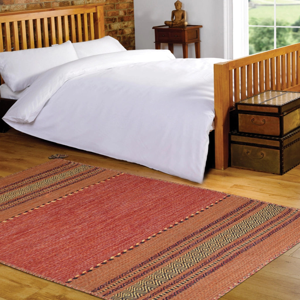 Tappeto ANTIQUE KILIM ARANCIONE cm.140x200 tessuto a mano in cotone e ciniglia