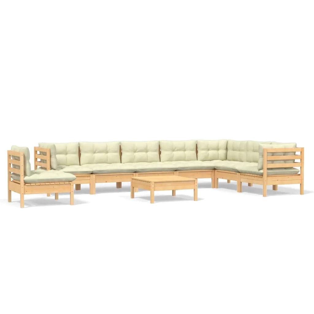 Set Divani da Giardino 9 pz con Cuscini Crema Massello di Pino 3096737