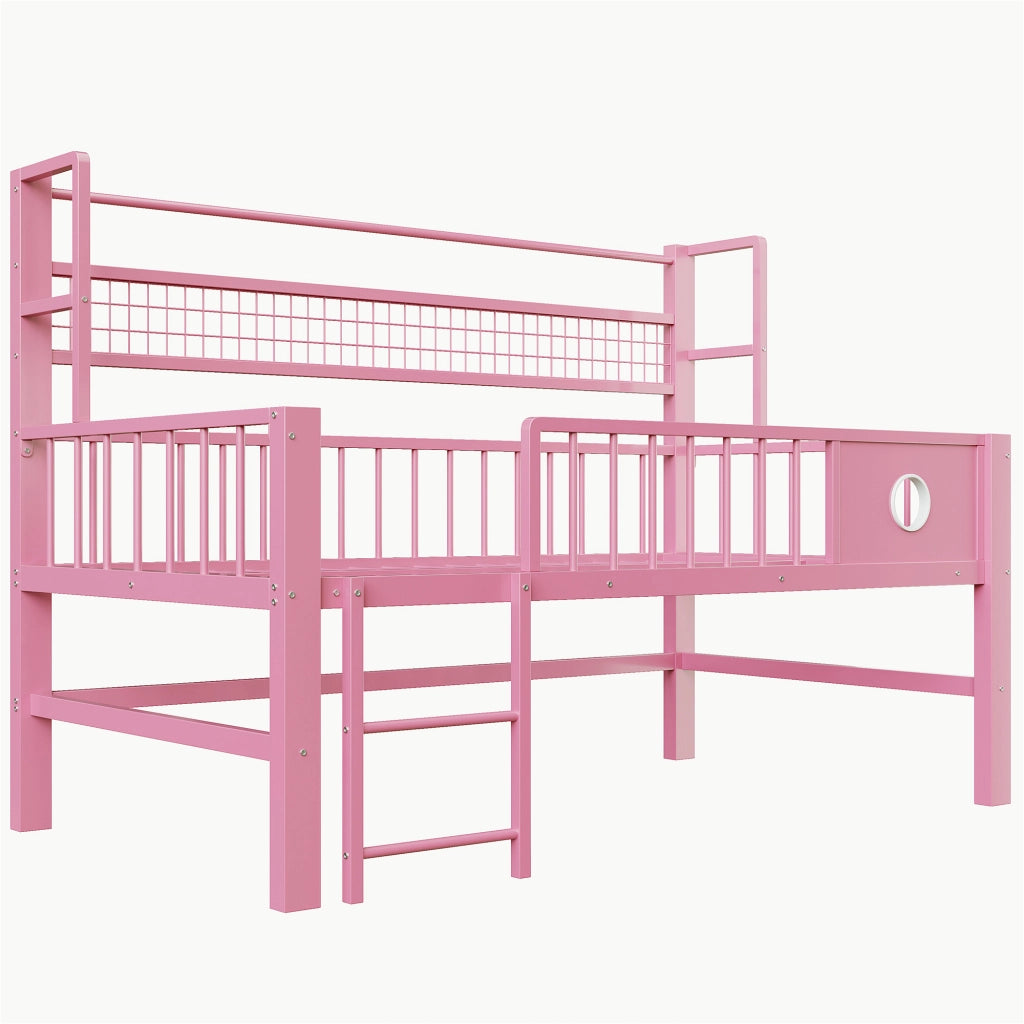 LETTO A CASTELLO BASSO 90x200 cm in metallo rosa