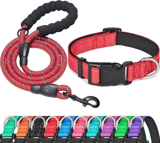 Halsband per cane riflettente con cinturino di nylon morbido, respirante e regolabile per cani piccoli, medi e grandi (medio (1 confezione), cinturino rosso + guaina)