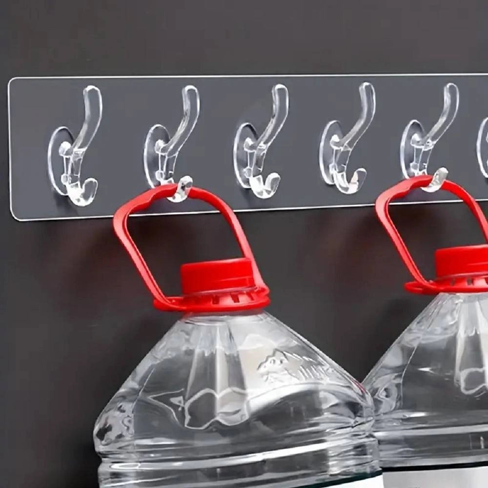 Trade Shop - Gancio Appendiabiti Da Parete A 6 File Adesivi Trasparenti Appendere Accessori -