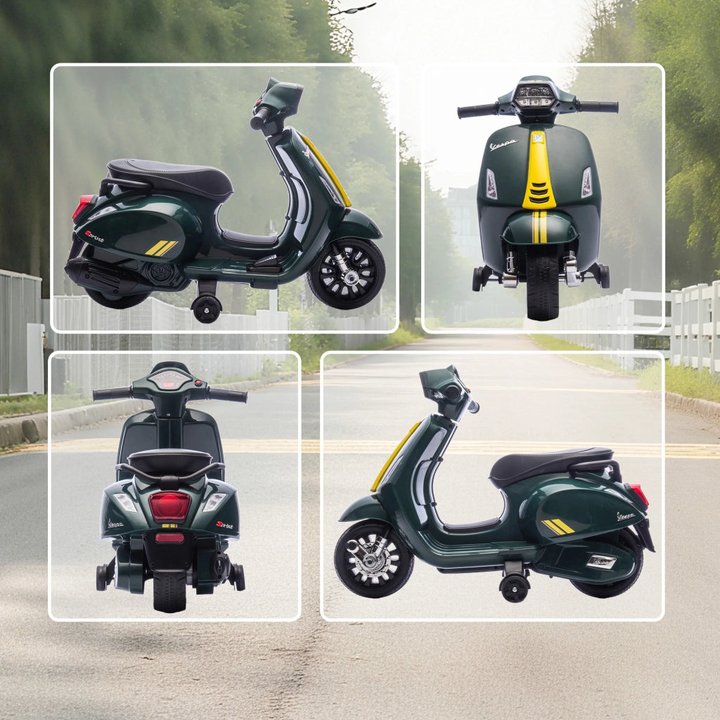 Moto Elettrica per Bambini con Licenza Ufficiale Piaggio Vespa 6V con Rotelle e Luci Verde Scuro
