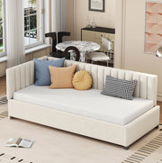 Letto imbottito multifunzionale 90x200 cm con rete a doghe, beige