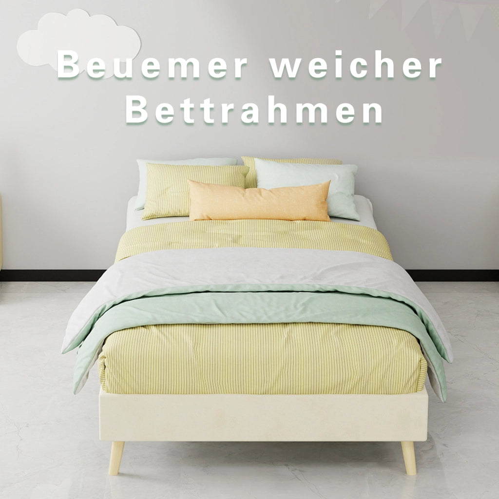 LETTO Moderno 90x200 cm Beige in Tessuto e Metallo
