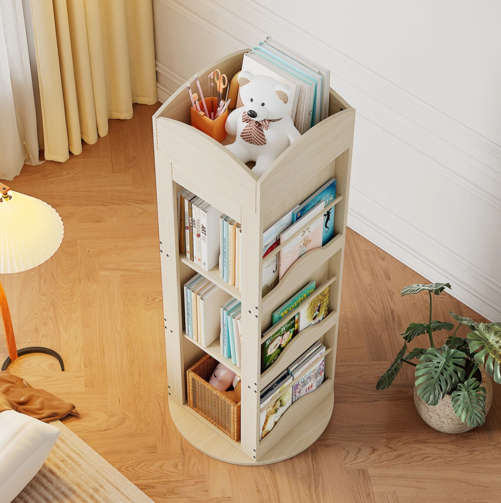Libreria girevole a 360° in MDF, 4 ripiani, naturale