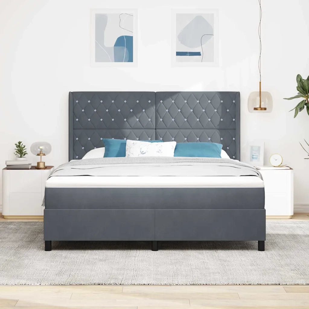 Letto a molle con materasso Grigio scuro 180 x 200 cm Velluto