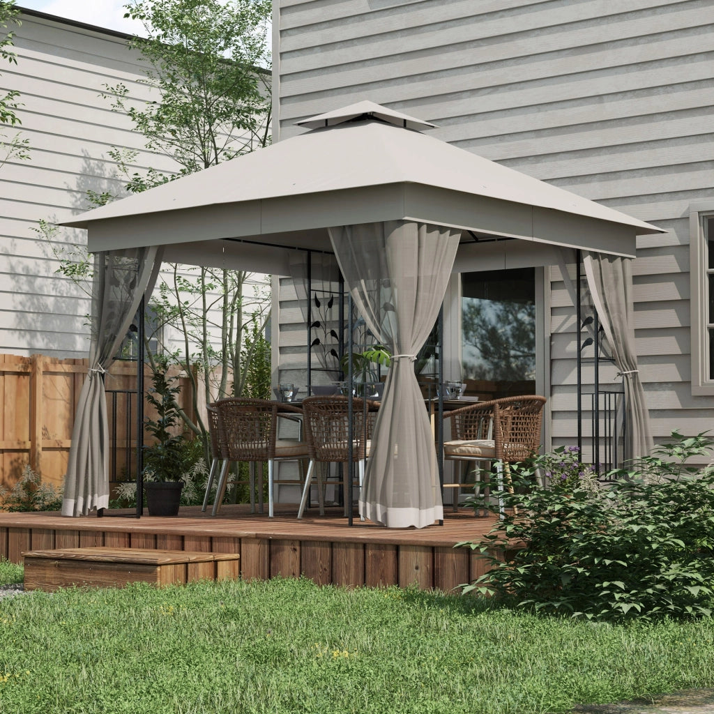 Gazebo Giardino 3x3m Doppio Tetto ¨C Xylo ¨C Impermeabile con Zanzariera Grigio Chiaro