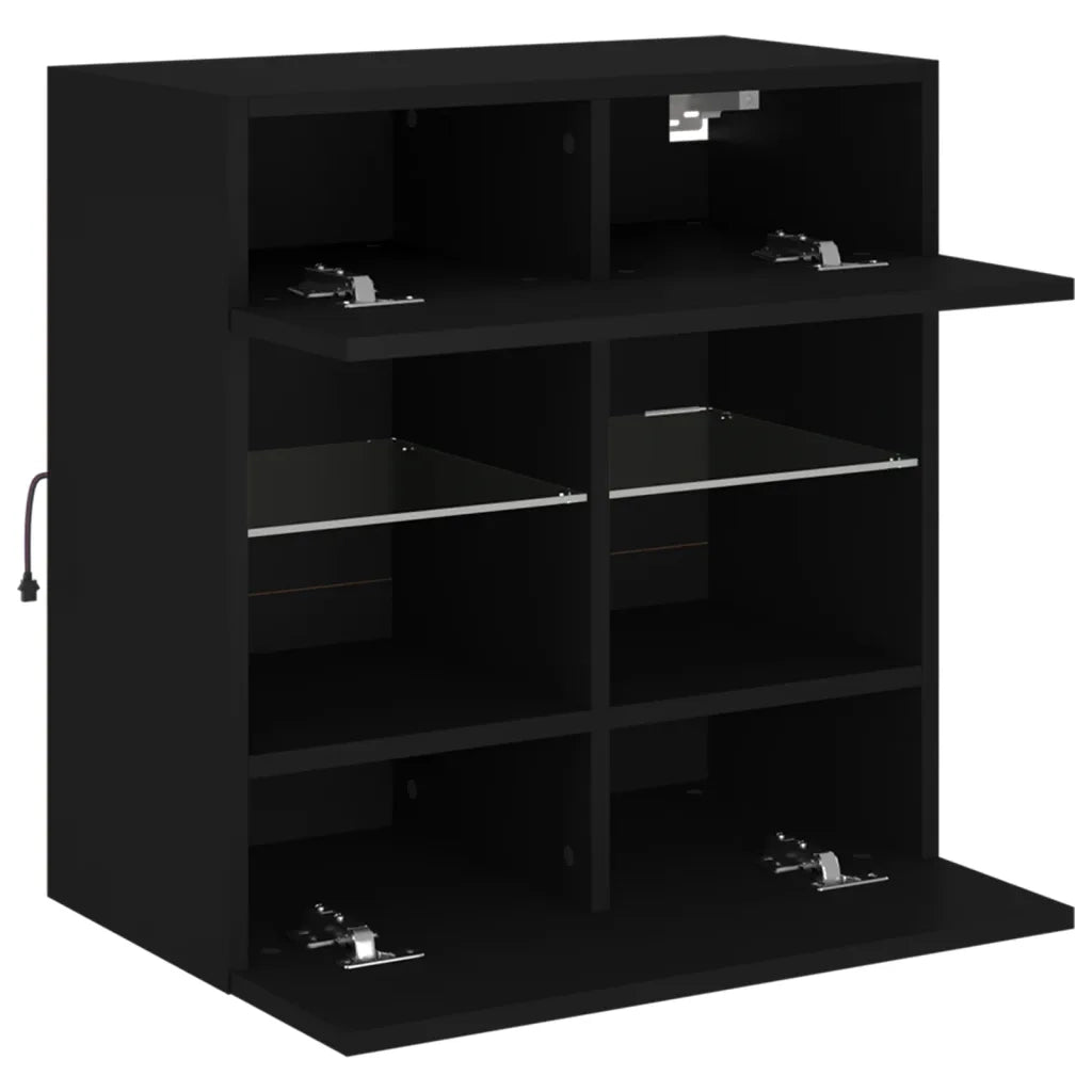 Mobile TV a Parete con Luci LED-Mobile TV a Muro Nero 58,5x30x60,5 cm
