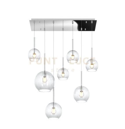 SOSP. CROMO RETTANGOLARE 7 LUCI VETRI (1 GRANDE+2 MEDIO +4 PICCOLO) TUTTI TRASPARENTI 1155CR-S7 RMIX-TR