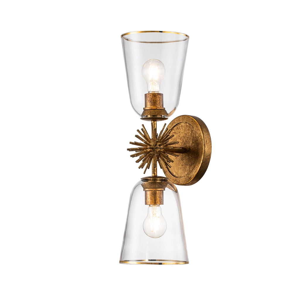 Applique Art Déco oro doppia vetro trasparente 2xE27