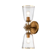 Applique Art Déco oro doppia vetro trasparente 2xE27