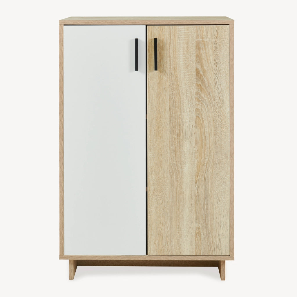 Armadietto Kenta Credenza Stretta Salvaspazio con 2 Ante 90x60x35 cm Effetto Rovere Sonoma / Bianco [en.casa]