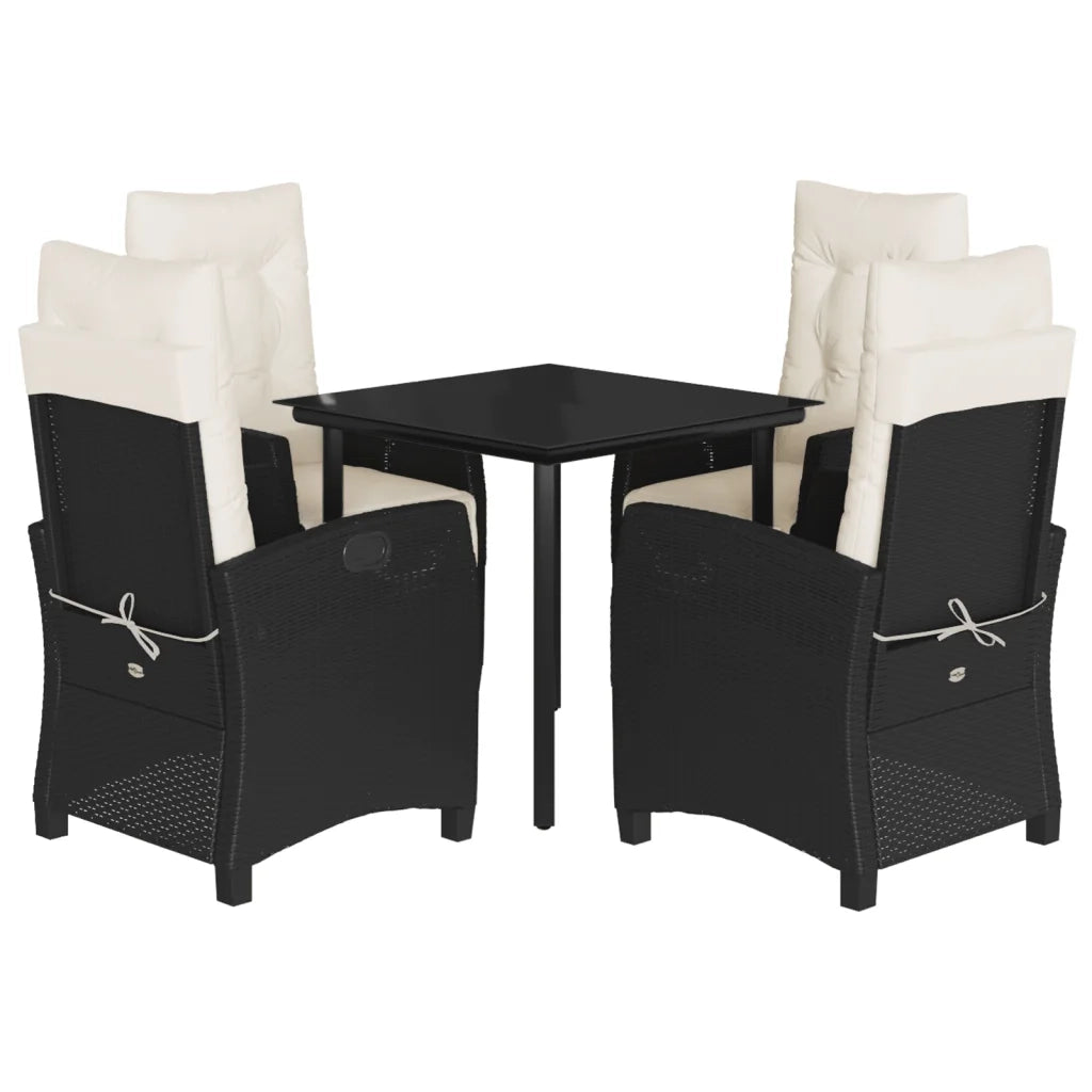 Set da Pranzo da Giardino 5 pz Nero con Cuscini in Polyrattan 3212954