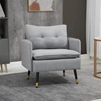 Poltrona Moderna in Tessuto con Seduta Imbottita e Gambe in Acciaio, 76x68x80 cm, Grigio