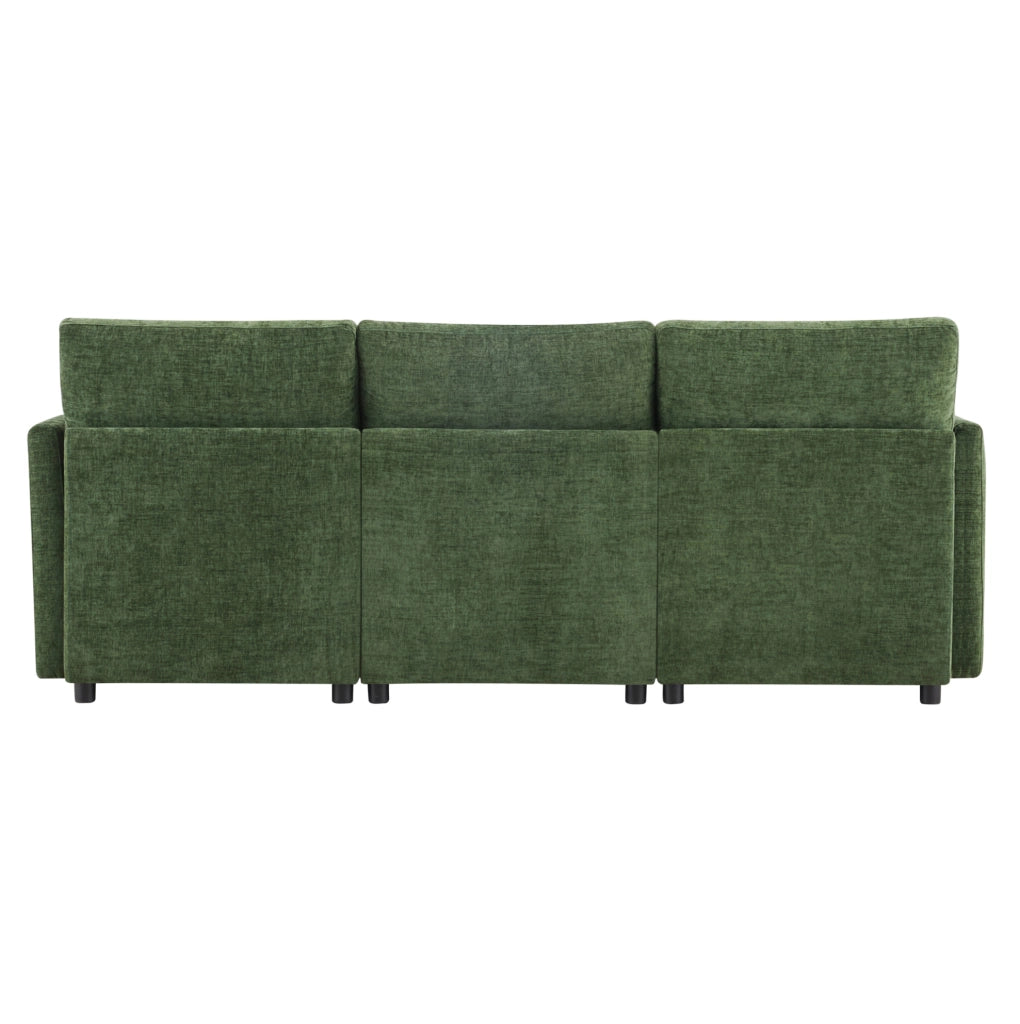 Sofa modulare angolare 216x161x81 cm in chenille verde; con pouf mobile e 4 cuscini