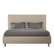 Letto Matrimoniale 160x210 cm con Rete e Contenitore con Testata e Alzata Comoda Imbottito in Similpelle Goya Tortora