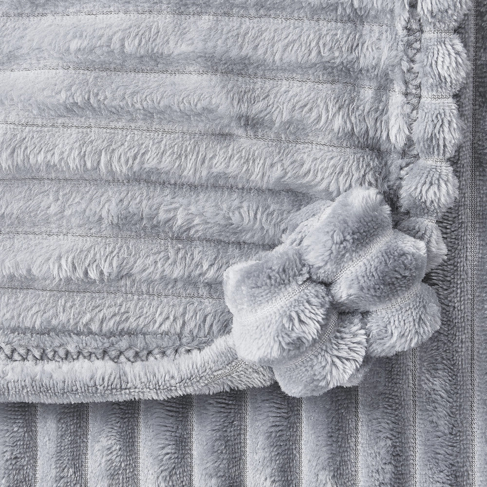 Morbido Plaid con Finitura a Coste e Bordi con nappe 150 x 200 cm Grigio