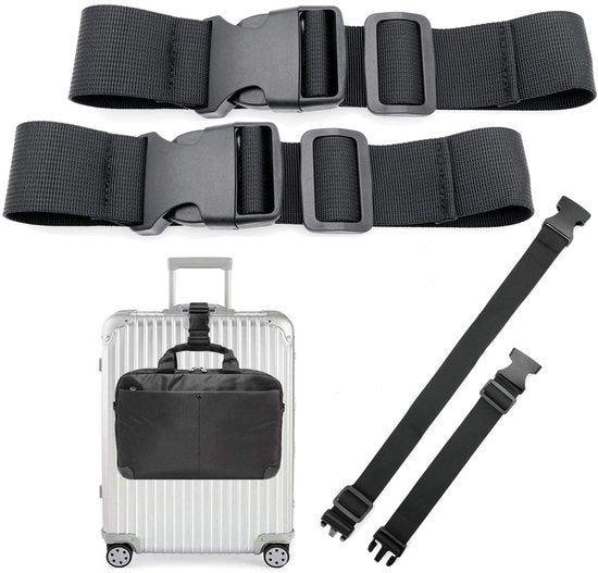 Impacco per Bagaglio - Raccordo per Bagaglio Flessibile e Resistente - Nero - Cintura per Bagaglio - Ideale per Valigie e Borse - Set da 2
