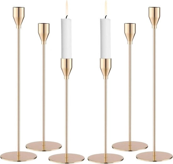 Set di Candelabri a Cono - 6 pezzi - Oro - Metallo - 33/28/23 cm