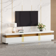 OKWISH Mobile TV con 3 Cassetti e Passacavi, per TV fino a 90 Pollici, Effetto Marmo, Bianco, 200 x 40 x 42 cm