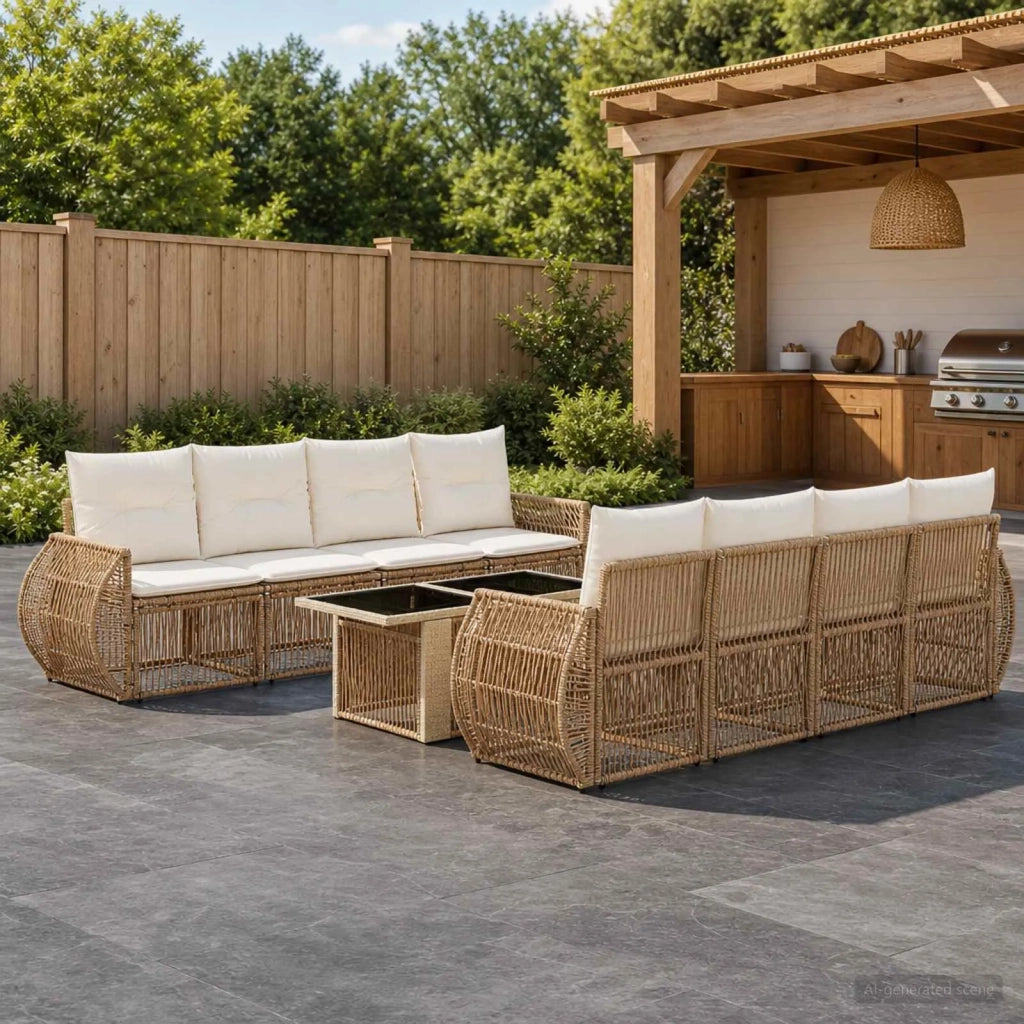 Set Divano da Giardino 9 pz Beige e Bianco Crema polyrattan 3436914