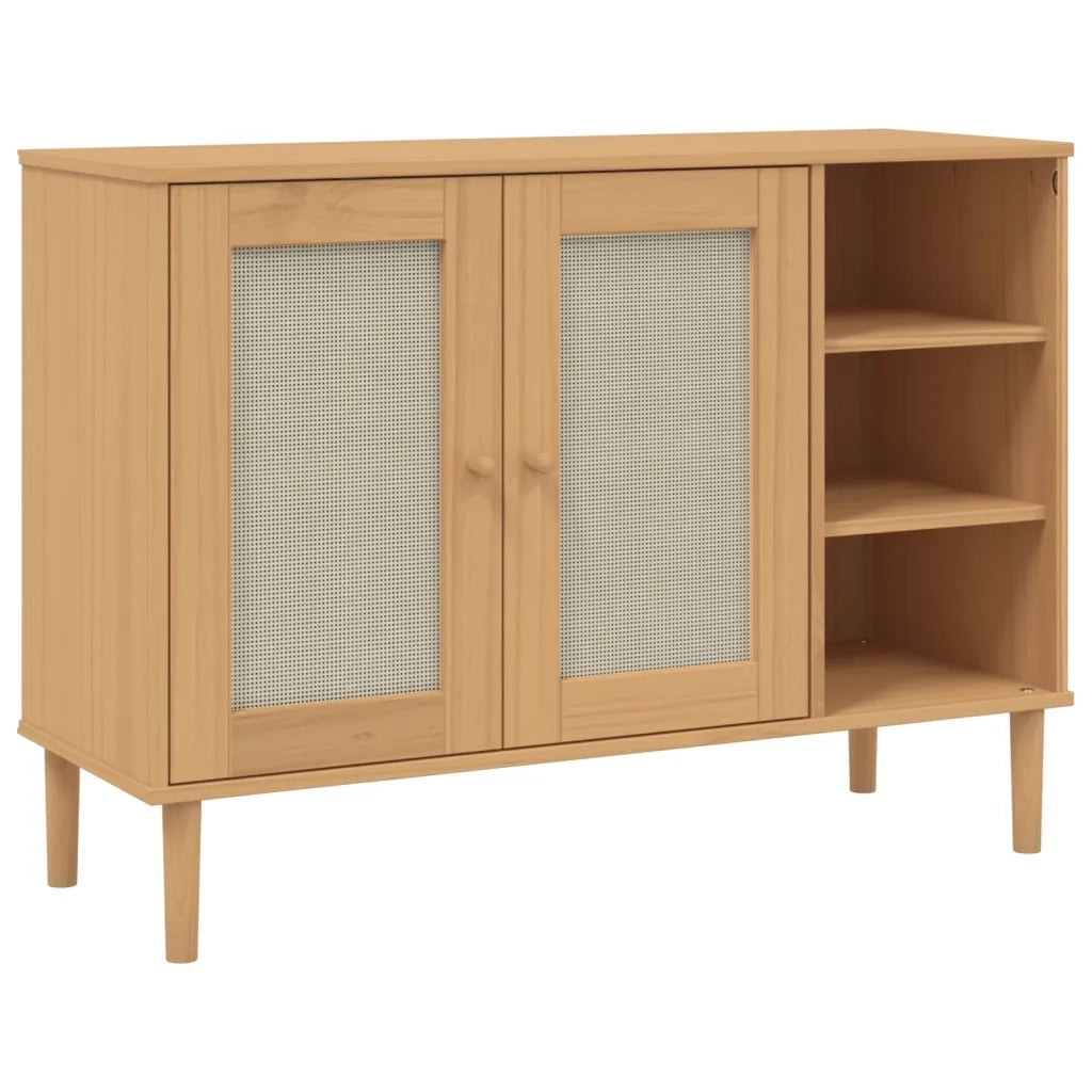 Credenza | Madia | Buffet da pranzo | Armadio da pranzo SENJA Aspetto Rattan 112x40x80 cm Legno Massello Pino