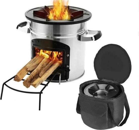 Cassa di riscaldamento portatile - Caminetto di legno - Tasca portatile - BBQ - Grigliare - Caminetto di legno autonomo - Cassa di riscaldamento per campeggio - 25x26cm RVS