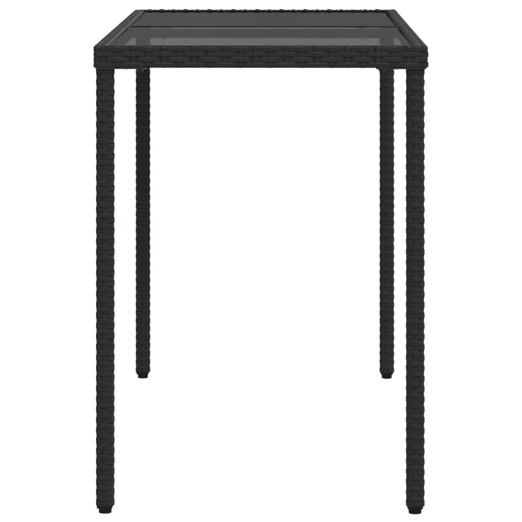 Tavolo da Giardino Piano in Vetro Nero 115x54x74 cm Polyrattan 365072