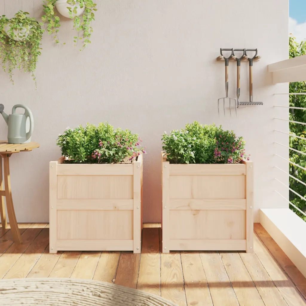 2 pz Fioriere | Cassetta per fiori | Vaso da Giardino in Legno Massello di Pino