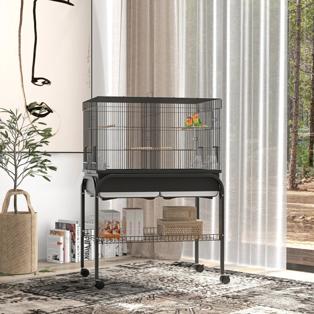 Gabbia Uccelli Grandi con Ruote ¨C Zephmum ¨C Nero 85x49x119 cm