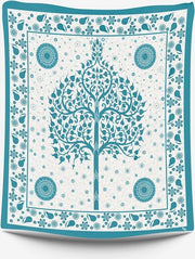 Coperta per letto matrimoniale 210 x 235 cm – 100% cotone – Blu chiaro con disegni tribali